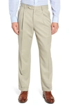 Berle Classic Fit Pleated Microfiber Performance Trousers In Taupe