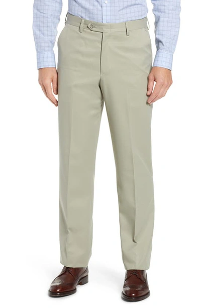 Berle Classic Fit Flat Front Microfiber Performance Trousers In Taupe