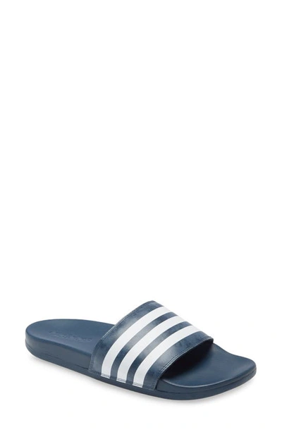 Adidas Originals Adidas Men's Adilette Printed Comfort Slide Sandals In Navy/ White/ Blue