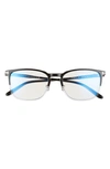 Tom Ford 55mm Square Blue Light Blocking Glasses In Shiny Black