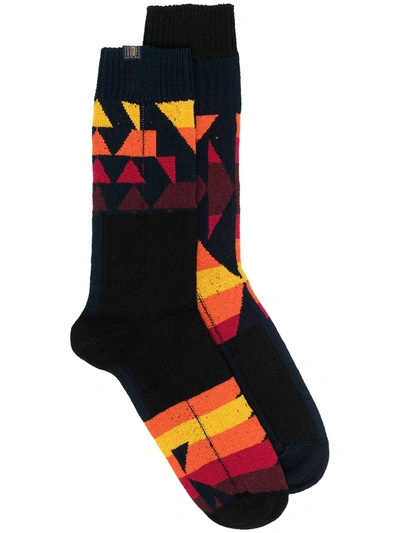 Sacai Intarsia-knit Ankle Socks In Black