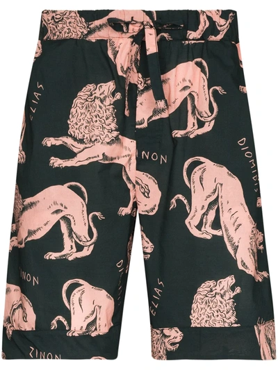Desmond & Dempsey Circe Lion-print Pyjama Trousers In Blue