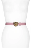 Dolce & Gabbana Devotion Logo Heart Buckle Leather Belt In Rosa