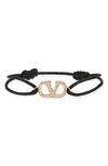 Valentino Garavani Valentino Vlogo Signature Pave Cord Bracelet In 32u Nero/ Crystal Silver Shade