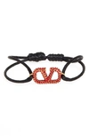 Valentino Garavani Valentino Vlogo Signature Pavé Cord Bracelet In Fmm Nero/ Indian Siam