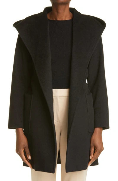 Max Mara Rialto Hooded Camel Hair Coat In Black