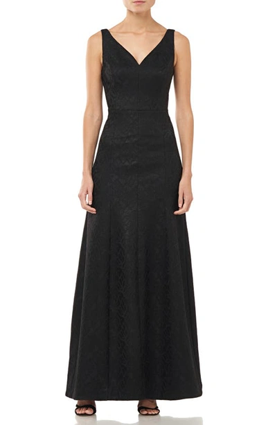 Halston Heritage Shimmer Bonded Jacquard Gown In Black