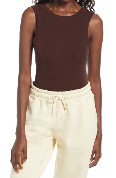 4th & Reckless Allie Ribbed Sleeveless Bodysuit In Chocolate Rib
