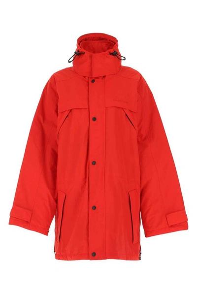 Balenciaga Zipped Hooded Parka In Red