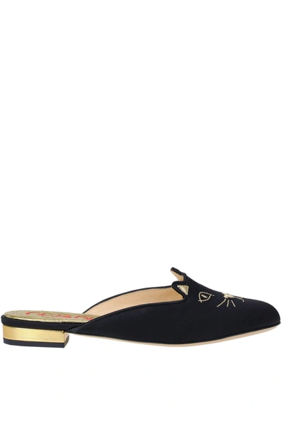 Charlotte Olympia Embroidered Satin Mules In Black