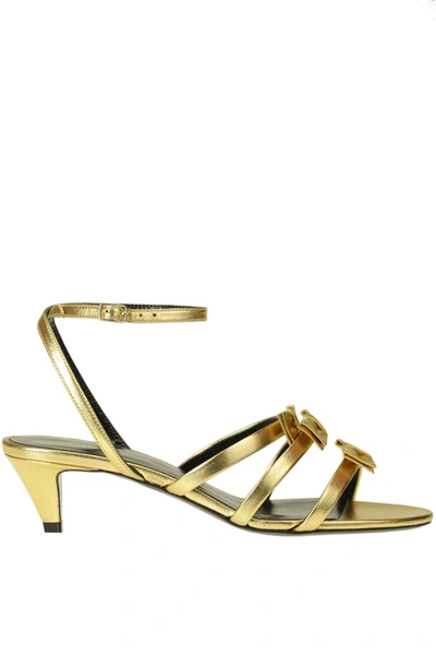 Celine Metallic Effect Leather Sandals In Gold