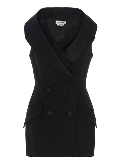 Alexander Mcqueen Sleeveless Tuxedo Blazer In Black