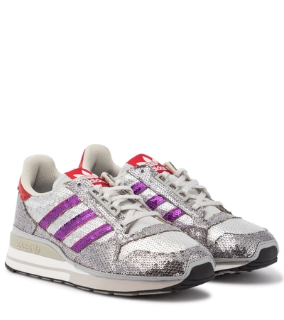 Adidas Originals Zx 500 Sequin Sneakers In Silver In Silver