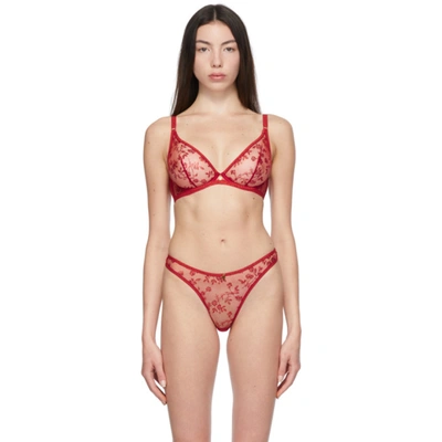 Agent Provocateur Zadi Metallic Embroidered Tulle Underwired Soft-cup Bra In Red