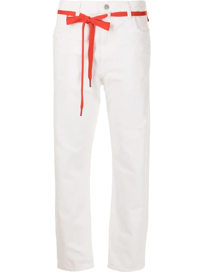 Denimist Harper Belted Distressed High-rise Straight-leg Jeans In White