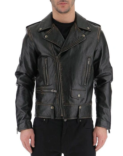 Saint Laurent Classic Leather Biker Jacket In Black