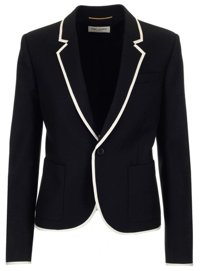 Saint Laurent Contrast Edge Single Breasted Blazer In Black