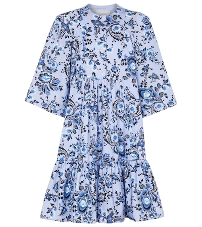 Erdem Edison Graphic Vine-print Cotton-poplin Dress In Light Blue