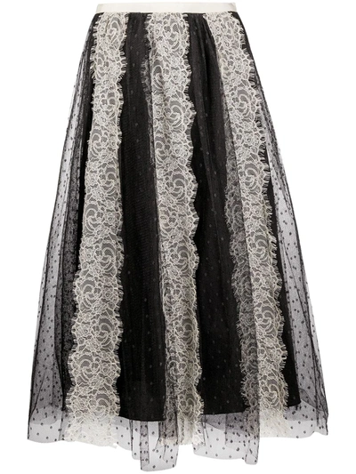 Red Valentino Lace-paneled Point D'esprit Tulle Midi Skirt In Black