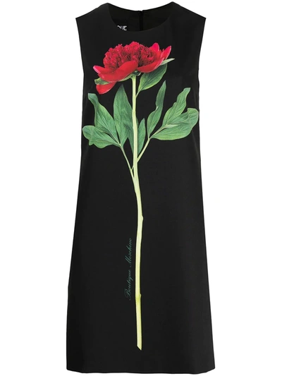 Boutique Moschino Sleeveless Flower-print Shift Dress In Black