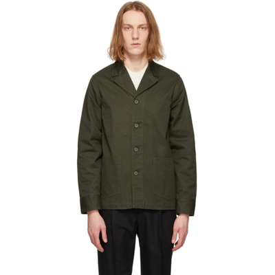 Officine Generale Benjamin Single-breasted Cotton-canvas Suit Jacket In Olive