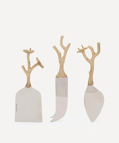 Doing Goods Ava Blossom Cheese Knives Set Of Three In Gold
