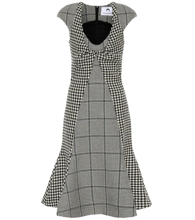 Marine Serre Panelled Houndstooth Wool Midi Dress In White,black