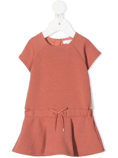 Chloé Babies' Logo And Stripe-print Woven Dress 6-36 Months In Red
