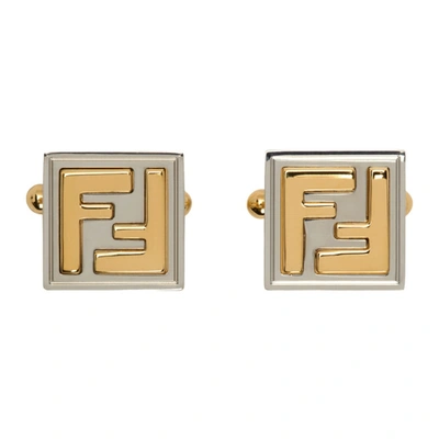 Fendi Logo-embossed Gold-tone And Palladium-plated Cufflinks In F0f0n Palla
