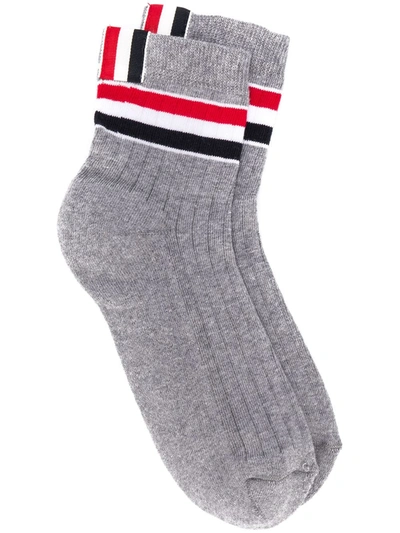 Thom Browne Athletic Rwb Stripe Mid Calf Socks In Grey