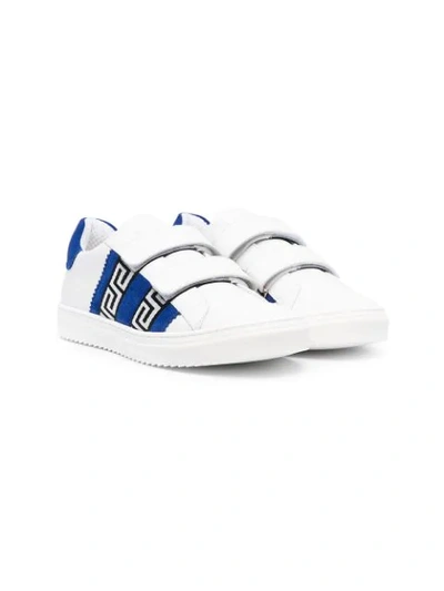 Young Versace Kids' Greca-print Leather Trainers In White