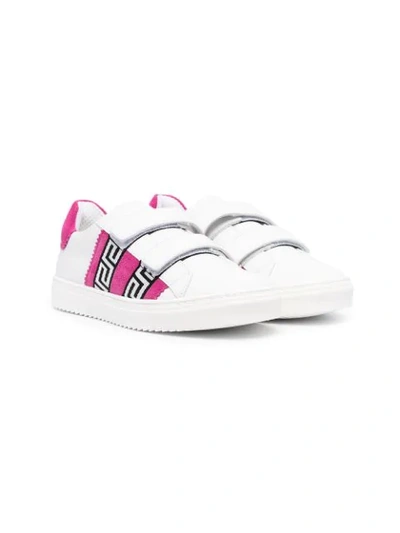 Young Versace Kids' Greca-print Leather Trainers In White