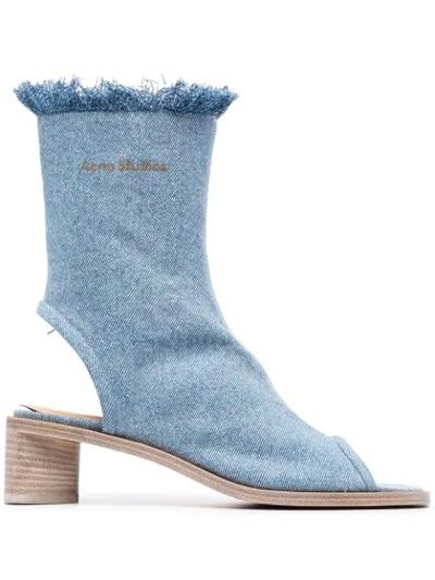 Acne Studios Peep-toe Denim Ankle Boots In Light Blue