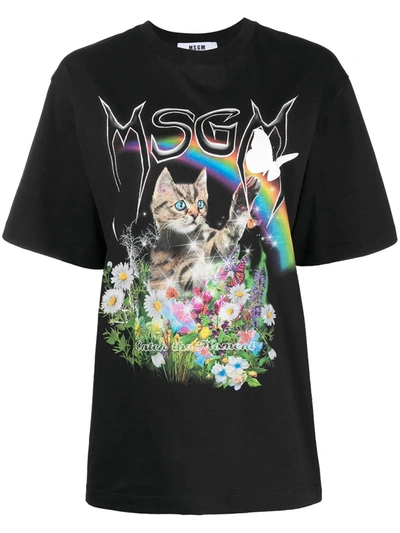 Msgm Graphic-print Logo T-shirt In Black
