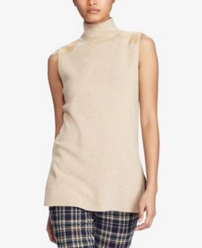 Polo Ralph Lauren Sleeveless Mock Neck Sweater In Vintage Beige Heather