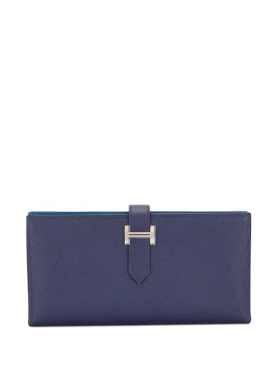 Pre-owned Hermes 2018  Souffle Wallet In Blue