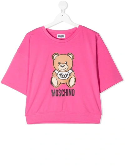 Moschino Teen Teddy Logo Print T-shirt In Rosa