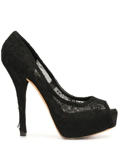 Pre-owned Dolce & Gabbana Sheer Lace Panel Platform Pumps In Black