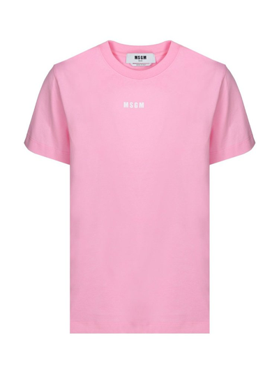 Msgm Micro-logo Crew Neck T-shirt In Pink