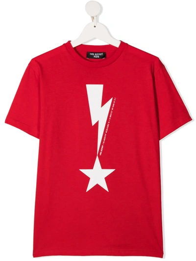 Neil Barrett Kids' Lightning Print Cotton Jersey T-shirt In Red