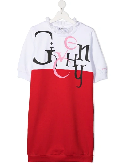 Givenchy Kids' Girl's Abstract Logo Short-sleeve Ruffle Dress In Red