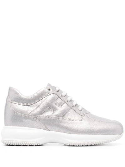 Hogan Metallic Lace-up Trainers In Grey
