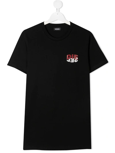 Diesel Kids' Logo Print Cotton Jersey T-shirt In Black