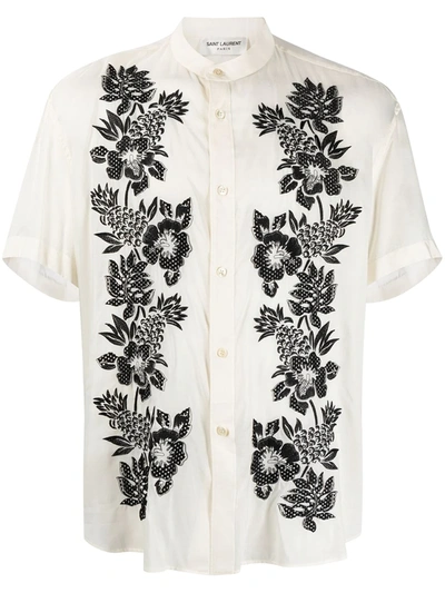 Saint Laurent Off-white Embroidered Tunic Short Sleeve Shirt