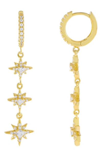 Adinas Jewels Starburst Huggie Hoop Drop Earrings In Gold