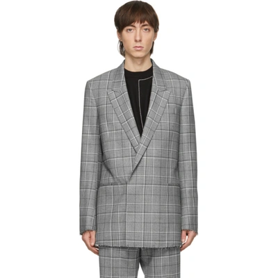Paul Smith Grey Prince Of Wales Double-breasted Blazer In 72 Melange
