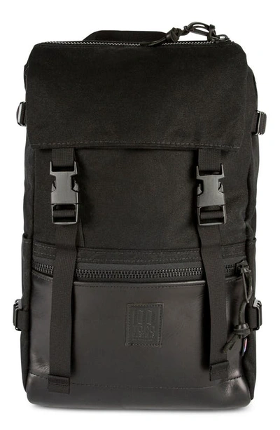 Topo Designs Rover Heritage Water Resistant Backpack In Black Canvas/ Black Leather