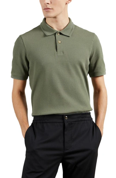 Ted Baker Cotton Blend Waffle Textured Polo In Khaki