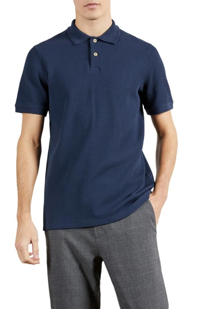 Ted Baker Cotton Blend Waffle Textured Polo In Navy