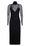 Afrm Shailene Sheer Long Sleeve Dress In Noir